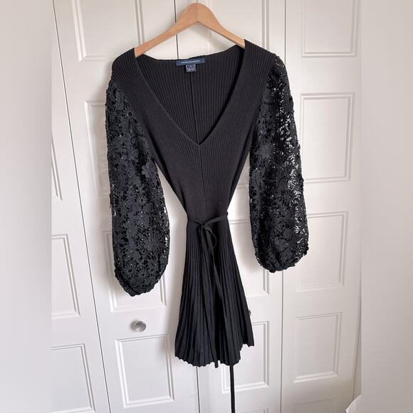 French Connection Loa Joss Sequined Lace Sleeve Knit Dress Size S - Picture 5 of 11